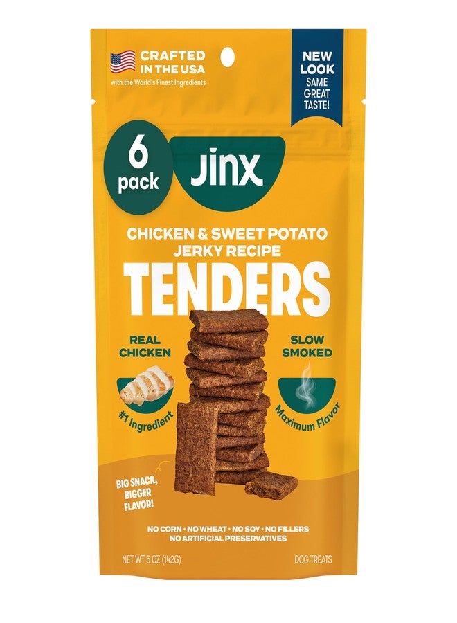 Jinx Tenders Chicken Jerky Dog Treats, All Natural Ingredients, Soft & Chewy, Low-Calorie, Slow-Smoked Chicken & Sweet Potato, No Fillers, 5oz, 6 Pack - Image 1